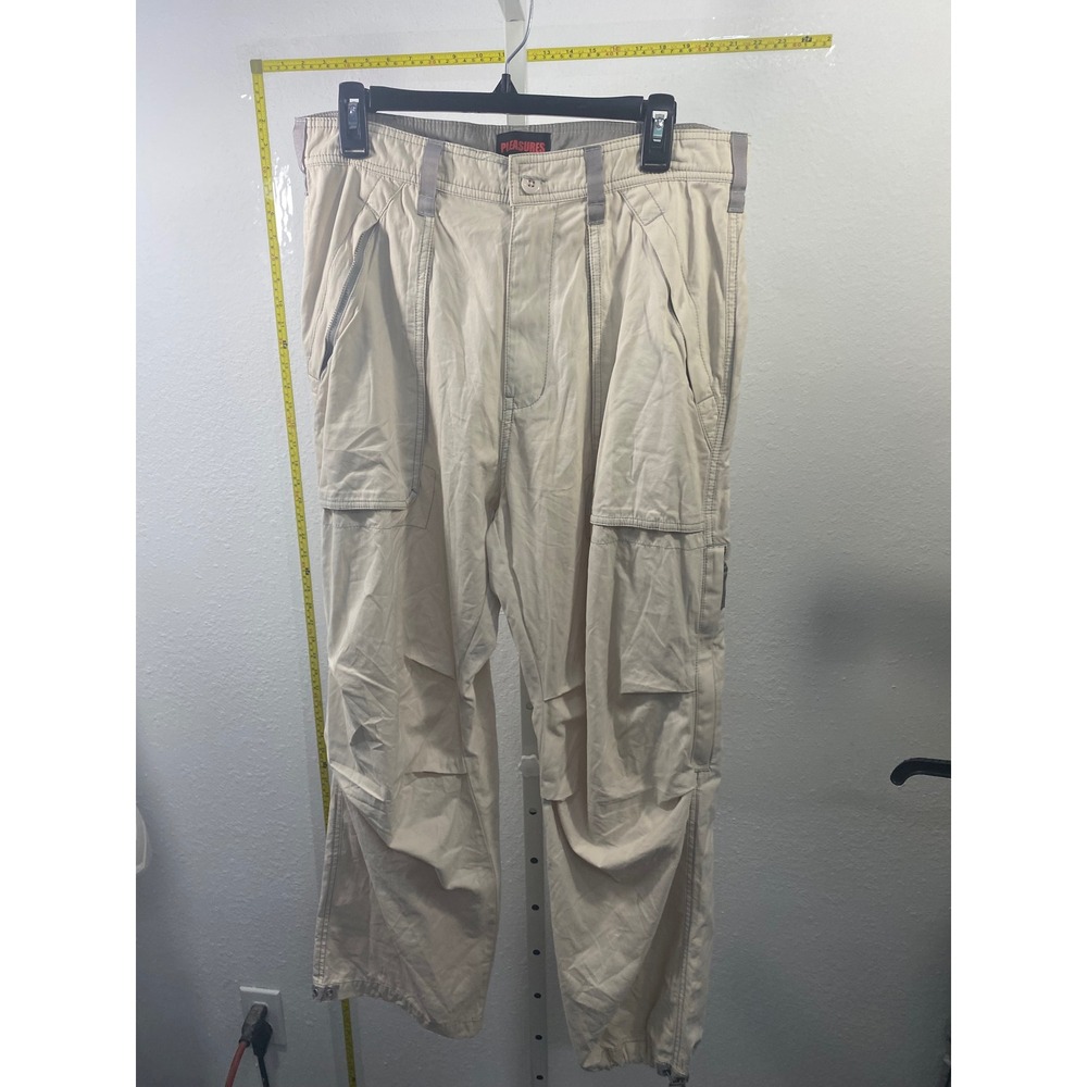 Pleasures Now Men 32 Cargo Pants Sand Beige Tactical Streetwear Wide Leg Utility